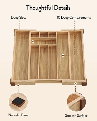 Orimade Oak Expandable Silverware Drawer Organizer, Adjustable Kitchen