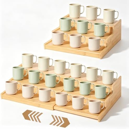 13” to 23” Expandable Bamboo Mug Holder, Countertop Cup Display Rack