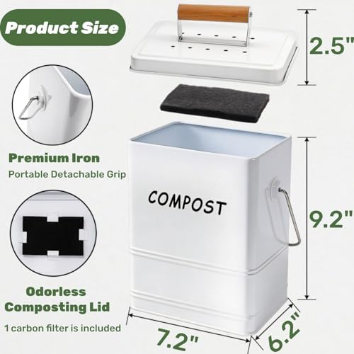 Tlence 1.7 Gallon Kitchen Compost Bin, White