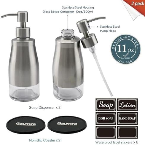 Gaussra 2 Pack Soap Dispenser with Coaster and Stickers - 11 OZ