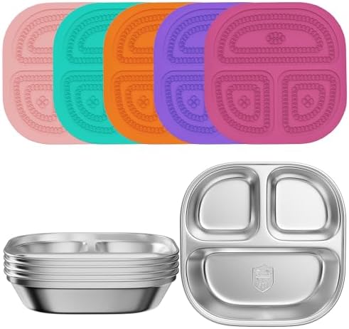 Set of 5 Stainless Steel Snack Containers with Silicone Lids,Stainless