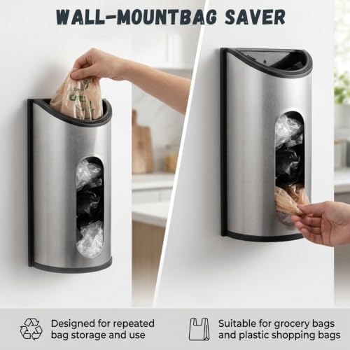 ZUFECY Stainless Steel Bag Holder Wall Mount, Metal Grocery Bag