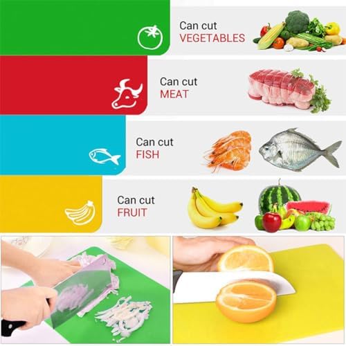 Non-slip Plastic Cutting Board Set 4pcs with Color-coded Food Icons