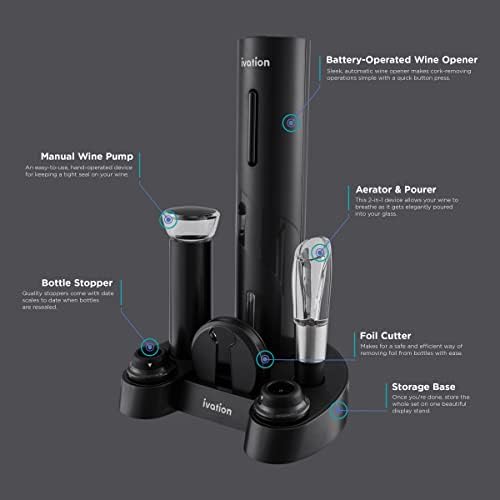 Ivation 7-Piece Wine Gift Set, Electric Opener, Aerator Pourer, Pump
