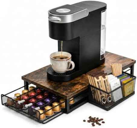 Coffee Pod Holder for Counter,Coffee Station Organizer with Sliding Basket