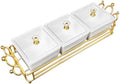 YA JU Ceramic Bowls and with Lid Gold Basket Trays, 3 Removable Small