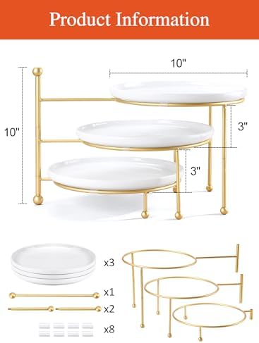 Tiered Serving Tray for Party, 10 Inch Dessert Display Stand, Gold