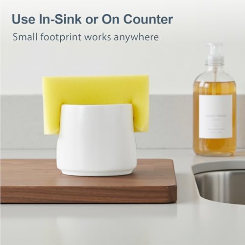 ONEMORE Ceramic Sponge Holder for Kitchen Sink, White