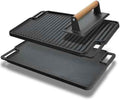 Cast Iron Griddle/Grill Reversible Combo Set + Protective Mitts, Grill Press & Scraper- Pre-seasoned Indoor & Outdoor gas Stove Griddle- Stovetop, Camping or Home Cooking Non-Stick Griddle Pan