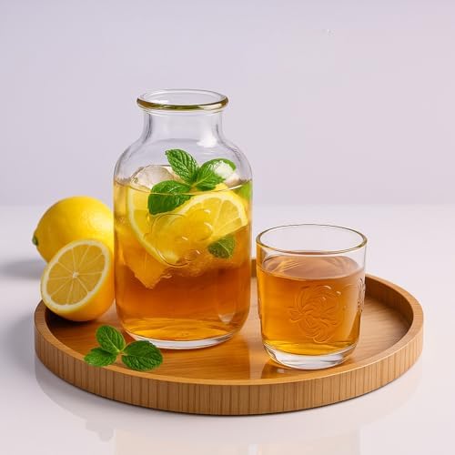 Bedside Water Carafe,14.88 oz Glass Pitcher with 5.1 oz Tumbler Lid