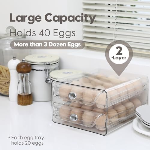 Sea Team Stackable Clear Acrylic Refrigerator Egg Tray, 40-Slot