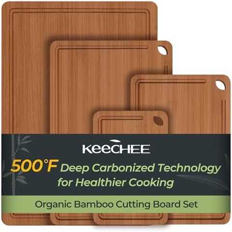 Keechee Wood Cutting Board 4-Pcs Carbonized Bamboo Set With Smooth