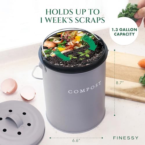 FINESSY Small Countertop Kitchen Compost Bin with Lid