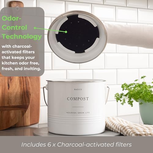 D'Lifeful 1.3 Gallon Kitchen Compost Bin with Lid, White