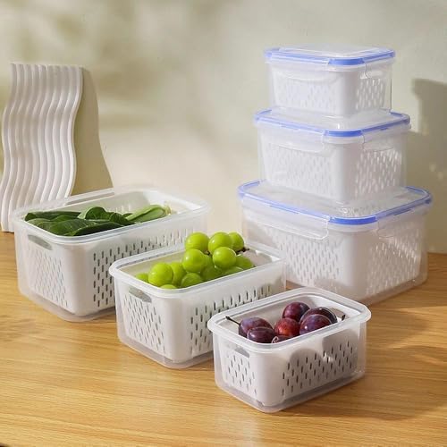 Yuonry 4-in-1 Fruit Storage Container for Fridge, Blue
