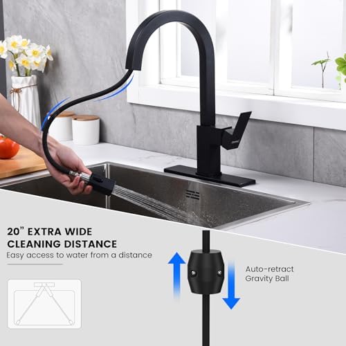 DAYONE Matte Black Square Pull-Out Kitchen Faucet