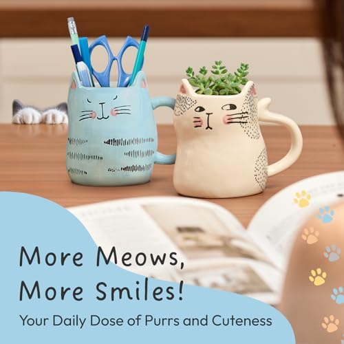 Bico Cat Coffee Mugs Set of 4, Cute Cat Ceramic Mugs with 3D Ears
