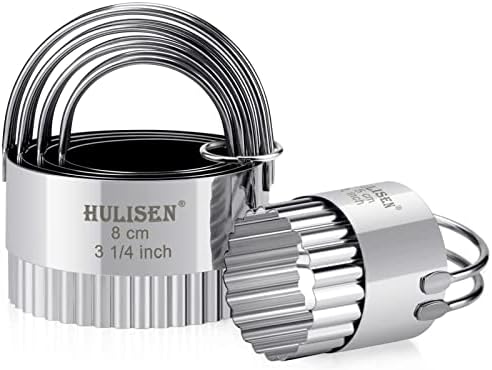 HULISEN Biscuit Cutter Set 5-Pc, Fluted Cookie Cutters with Handle