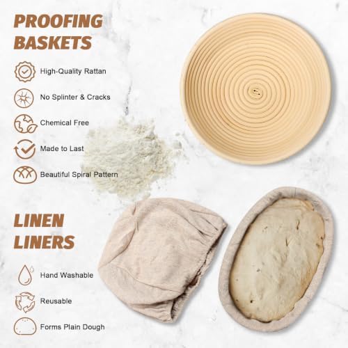 Sourdough Proofing Basket Gift Set, 9" Round and 10" Oval