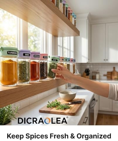Newly Upgraded 24 Pcs Glass Spice Jars Set with Labels, 4oz Macaron