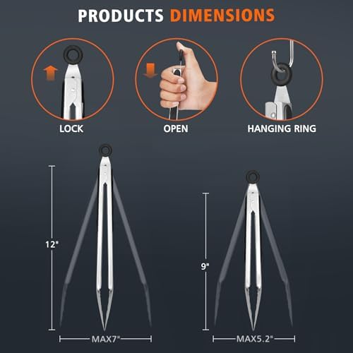 Hotec Stainless Steel Tongs, 9-Inch and 12-Inch