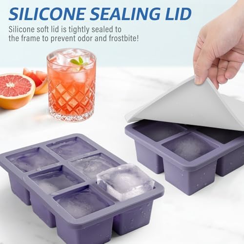 Mossime Large Silicone Ice Cube Trays with Lids, 2 Pack, Makes 2-Inch