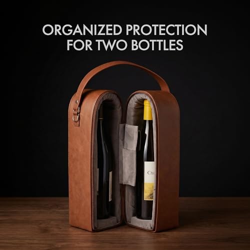 Bey-Berk Vino Brown Leather Double Wine Caddy, Two-Bottle Travel Case