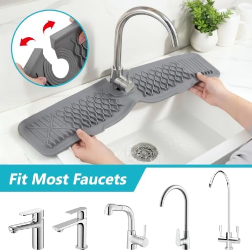 comfoyar Gray Silicone Kitchen Sink Faucet Mat, 24 x 5.7 Inch