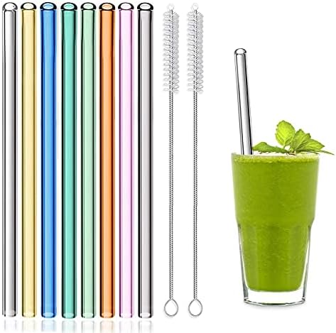 8 Pcs Reusable Glass Straws, 8"x8mm Eco-friendly Drinking Straws for