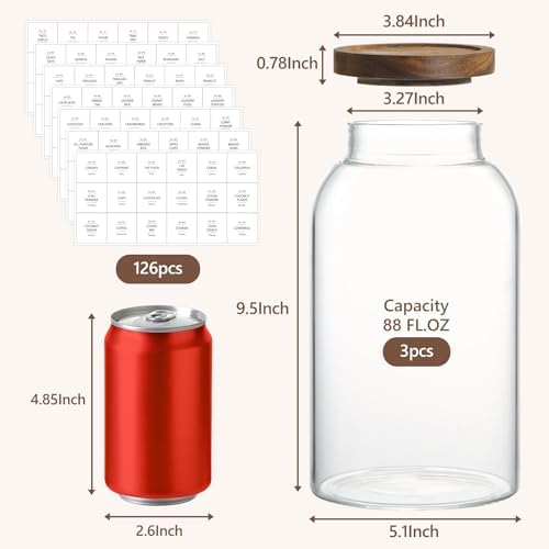 88oz Glass Jars w/Acacia Lids for Flour & Sugar Storage Containers