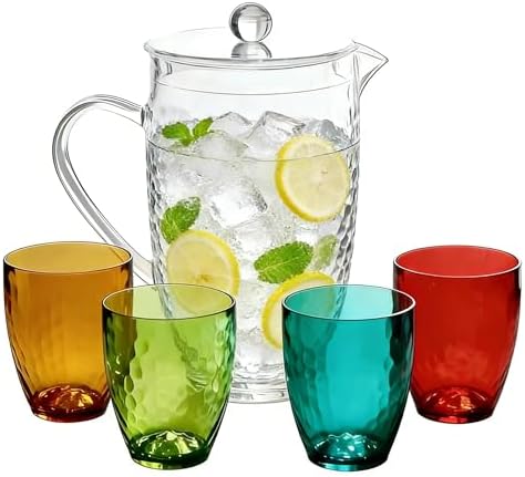 Plastic Pitcher with Lid and 4 Tumblers Set, 92oz Acrylic Water