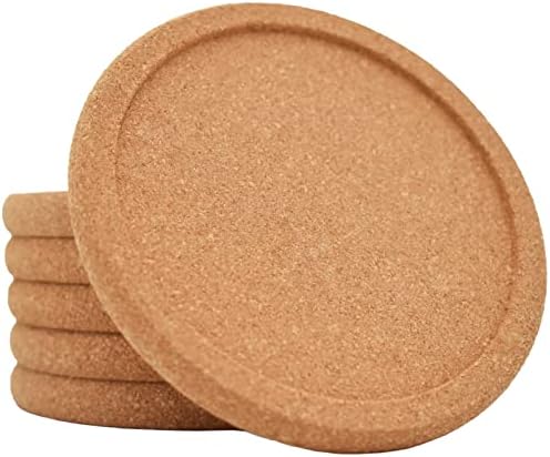 Cork Coasters for Drinks Absorbent - 6 Pcs 4 Inch Cork Coasters with