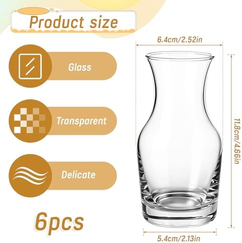 Ptwola 6 Pack Single Serving Small Wine Carafe Glass, 6.5 Oz Mini