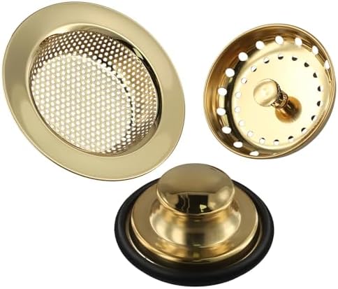 3Pcs Gold Stainless Steel Sink Drain Strainer Stopper Basket Set for