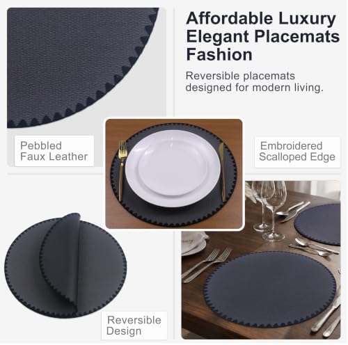 Placemats Set of 6,Premium Faux Leather Round Placemats for Dining