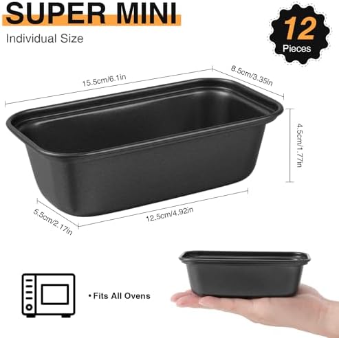 12PCS Mini Loaf Pans for Baking Bread, 6 X 3 X 2 in Nonstick Mini