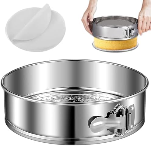9Inch Steel Cheesecake Springform Cake Pan with 30Pcs Parchment Paper