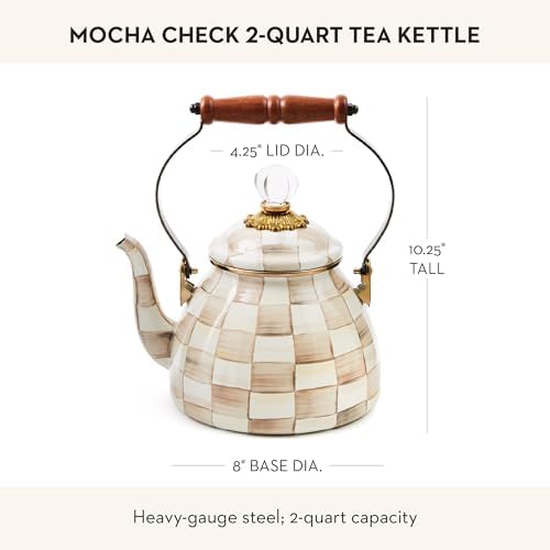 MACKENZIE-CHILDS 2 Quarts Brown-and-White Tea Kettle