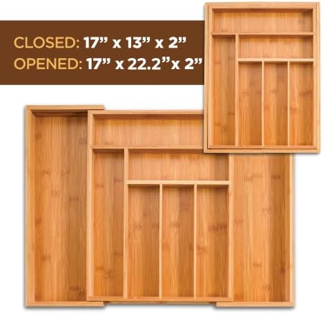 Bamboo Expandable Silverware Organizer, 8 Compartments, 17 Inch