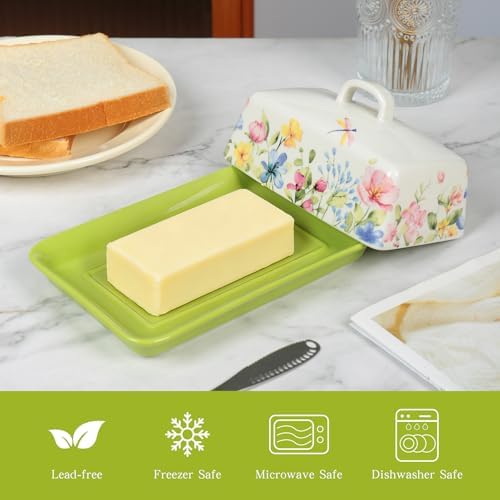 Ceramic Butter Dish with Lid for Countertop and Refrigerator Door