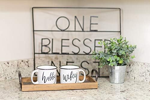 Farmhouse Hubby and Wifey Funny Campfire Couples Coffee Mug Set | 14oz