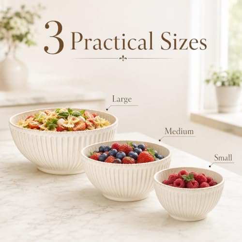 Ceramic Mixing Bowls Set of 3, 4.8/2.9/1.5 Qt