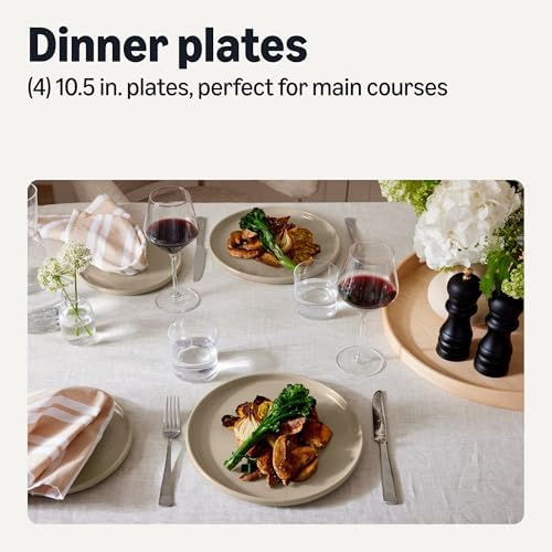 Amazon Basics Glazed Stoneware Dinner Plates, Ceramic 4-Piece Set
