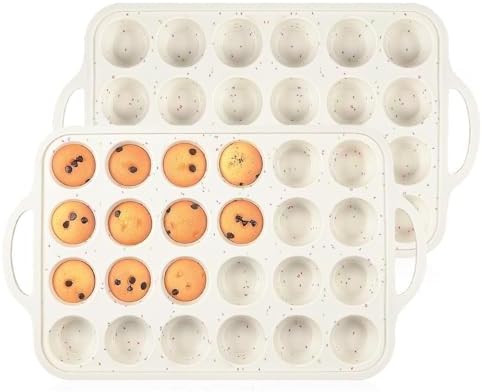 CAKETIME Mini Muffin Pan, Metal Reinforced Frame Mini Cupcake Pans 24