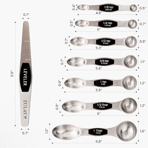 Zulay Stainless Steel Measuring Spoon Set - Stackable Magnetic Spoon
