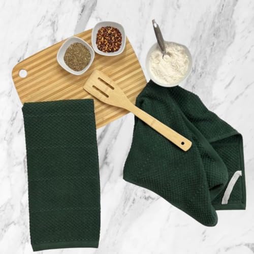 Dark Green Kitchen Hand Dish Towels, Set of 3, 100% Cotton, 18" x 28"