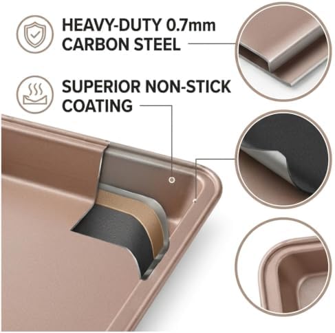 Brownie Pan with Divider, 18 Square Nonstick Carbon Steel Baking Pan