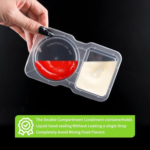 50 Pack 4.5 Oz Double Compartment Condiment Container With Lids