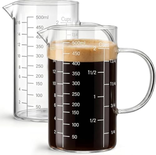 2 Pack Glass Liquid Measuring Cup 500ML 2 CUP with Handle, High