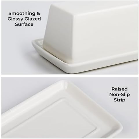 Ceramic Butter Dish with Lid, Butter Keeper Tray, White, 7.5x3.7x2.7